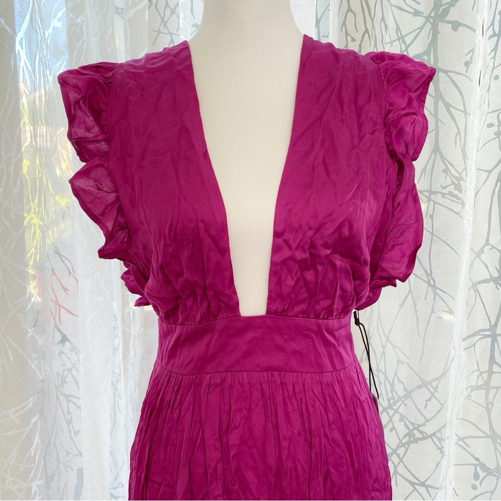 STILLWATER EYE CANDY DARK PINK SATIN plunging neck backless JESSIE MIDI DRESS - Picture 2 of 12